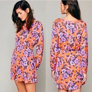 Free People Parker Orange Purple Floral Mini Dress Size 0